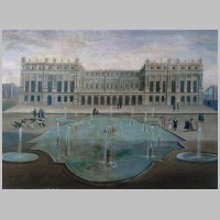 Ansicht des Schlosses Versailles um 1675, vor dem Bau der Spiegelgalerie (Wikipedia).jpg